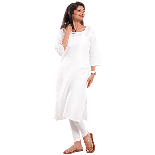 House of Festivals Women's White Long Kurta, 1 pc (Size - XXL) Cotton Blend, Plain Design