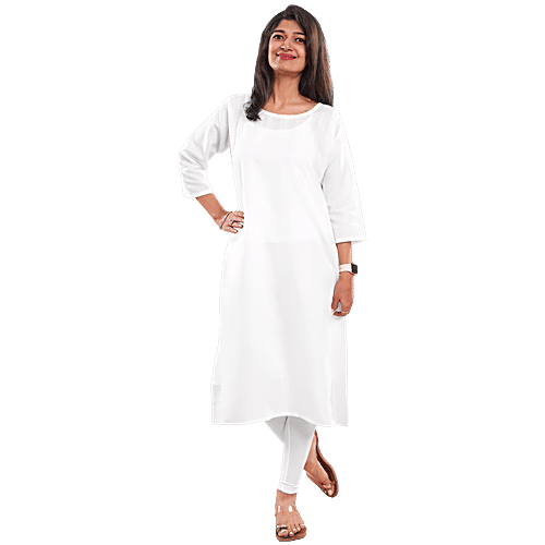 House of Festivals Women's White Long Kurta, 1 pc (Size - XXL) Cotton Blend, Plain Design