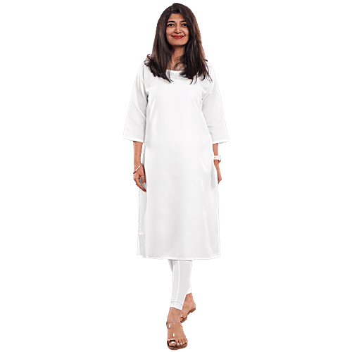 House of Festivals Women's White Long Kurta, 1 pc (Size - XXL) Cotton Blend, Plain Design