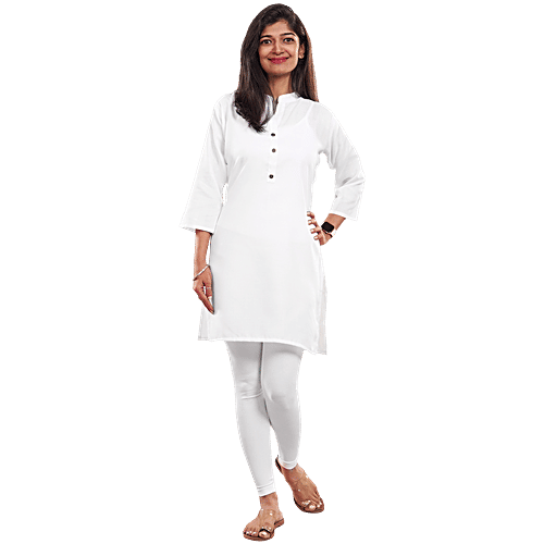House of Festivals Women's White Short Kurta, 1 pc (Size - XL) Cotton Blend, Plain Design