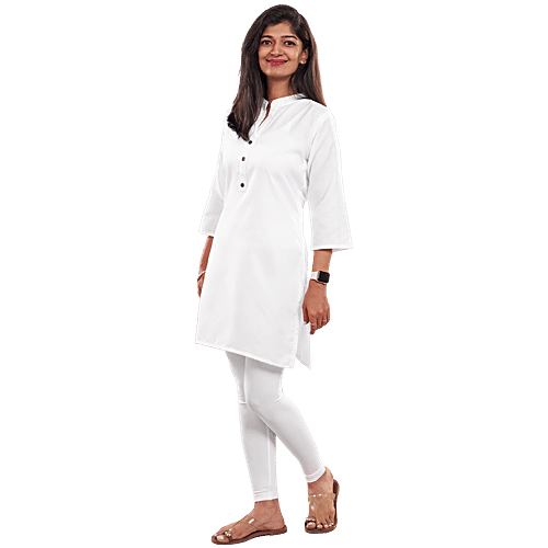 House of Festivals Women's White Short Kurta, 1 pc (Size - XL) Cotton Blend, Plain Design