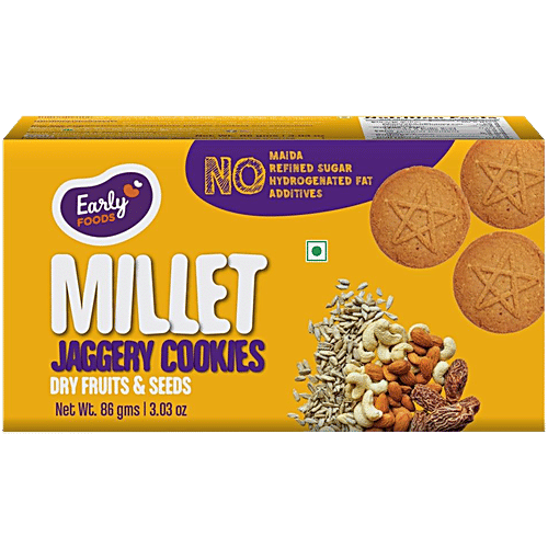 Early Foods Dryfruits & Seeds Millet Jaggery Cookies, 86 g  No Maida, No Refined Sugar, No Additives