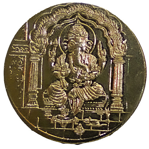 Svasti Brass Ganesh Coin Gold Plated, 8 g