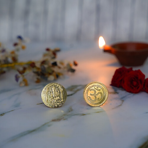 Svasti Brass Ganesh Coin Gold Plated, 8 g