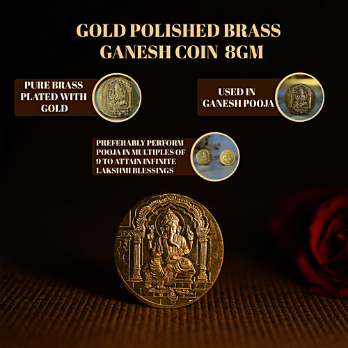 Svasti Brass Ganesh Coin Gold Plated, 8 g