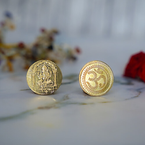 Svasti Brass Ganesh Coin Gold Plated, 8 g