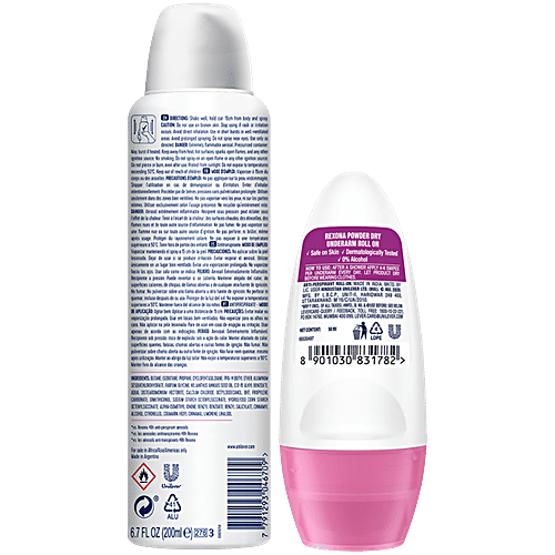 Rexona-Deo Powder Dry Deodorant Spray + Roll-On - 72H Odour Protection, 2 pcs (200ml + 50ml) 