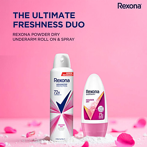 Rexona-Deo Powder Dry Deodorant Spray + Roll-On - 72H Odour Protection, 2 pcs (200ml + 50ml) 