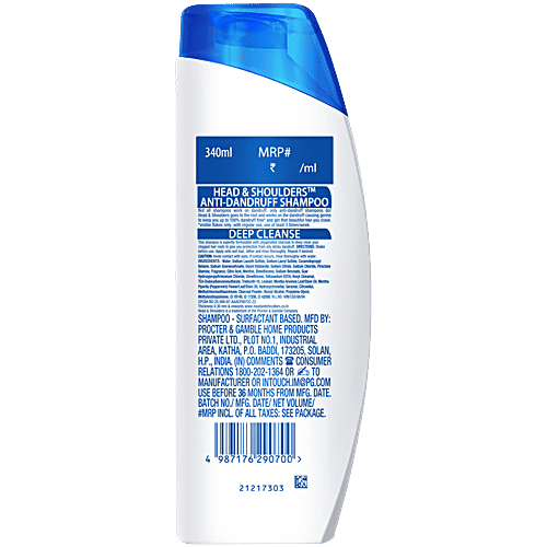 Head & Shoulders Deep Cleanse Anti-Dandruff Shampoo With Oxygenated Charcoal, 340 ml For Oily Scalp