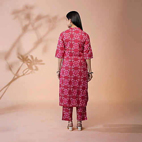 Daali Fuschia Cotton Regular Fit Printed Kurta, 1 Set (Size - XL)