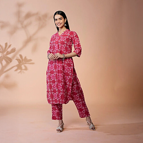 Daali Fuschia Cotton Regular Fit Printed Kurta, 1 Set (Size - XL)