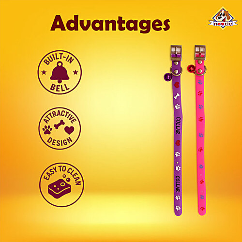 Nootie Cat Collars With Bell - Assorted Colour, 2 pcs Adjustable Soft Collars for Cats & Kittens
