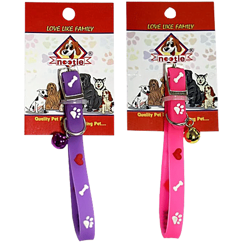 Nootie Cat Collars With Bell - Assorted Colour, 2 pcs Adjustable Soft Collars for Cats & Kittens