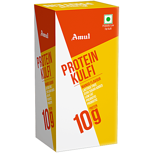 Amul Mango Flavour Protein Kulfi, 60 ml (Pack of 4) Lactose Free, Zero Added Sugar, Prebiotic, Probiotic