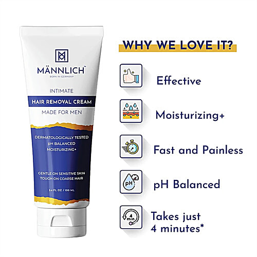 Mannlich Intimate/Private Hair Removal Cream For Men, 100 ml Dermatologically Tested, pH Balanced, Moisturizing, Gentle On Sensitive Skin