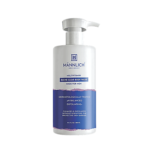 Mannlich 2% Salicylic Acid Acne Free Body Wash - SLS Free, 300 ml Exfoliating, pH Balanced, Dermatologically Tested, 2% Salicylic Acid