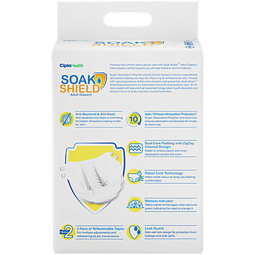 Soak Shield Tape Style Adult Diapers - M, 10 pcs