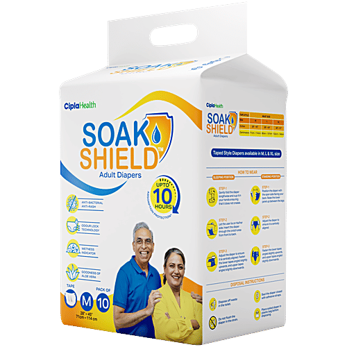 Soak Shield Tape Style Adult Diapers - M, 10 pcs