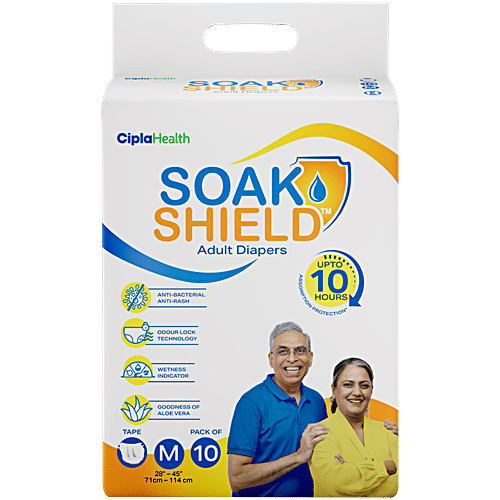 Soak Shield Tape Style Adult Diapers - M, 10 pcs