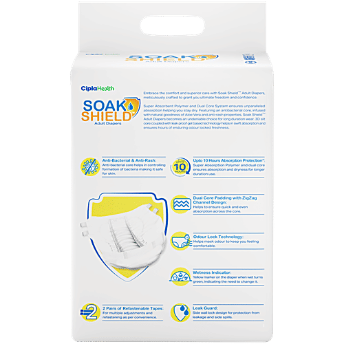 Soak Shield Tape Style Adult Diapers - L, 10 pcs