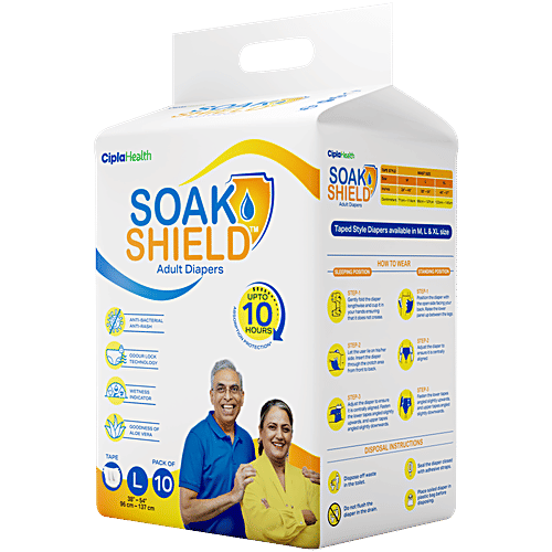 Soak Shield Tape Style Adult Diapers - L, 10 pcs