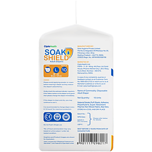 Soak Shield Tape Style Adult Diapers - L, 10 pcs