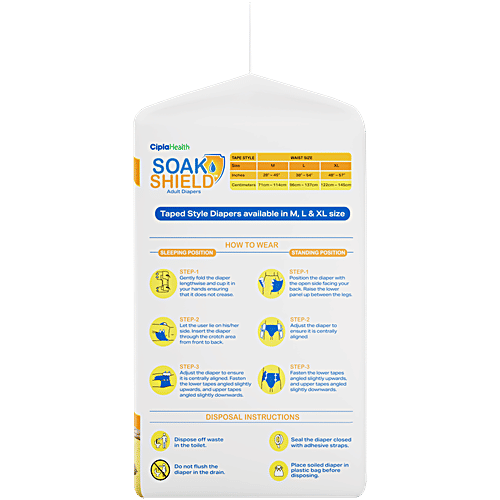 Soak Shield Tape Style Adult Diapers - L, 10 pcs