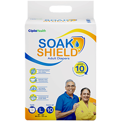 Soak Shield Tape Style Adult Diapers - L, 10 pcs