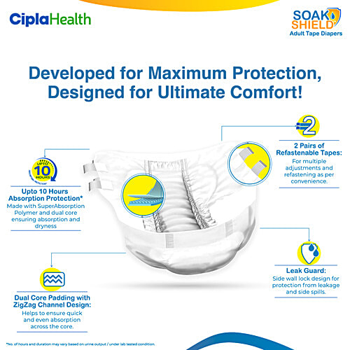 Soak Shield Tape Style Adult Diapers - XL, 10 pcs