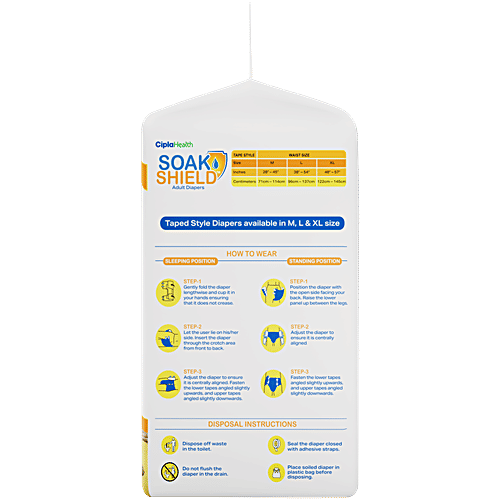Soak Shield Tape Style Adult Diapers - XL, 10 pcs