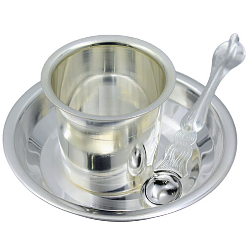 Ojas Pure Silver Plated Taman Ancharan Palli Panchapatra Set, 3 pcs