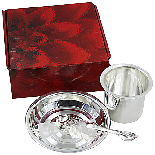 Ojas Pure Silver Plated Taman Ancharan Palli Panchapatra Set, 3 pcs
