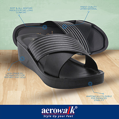 Aerowalk AT28 Women's Casual Black Slippers, 1 Pair (EU-36/IND-3)