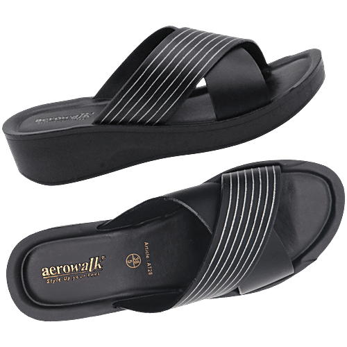 Aerowalk AT28 Women's Casual Black Slippers, 1 Pair (EU-36/IND-3)