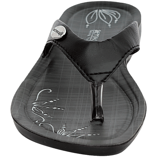 Aerowalk GE15 Women's Casual Black Slippers, 1 Pair (EU-37/IND-4) For Daily Use