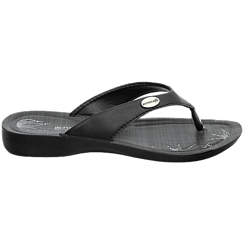 Aerowalk GE15 Women's Casual Black Slippers, 1 Pair (EU-37/IND-4) For Daily Use