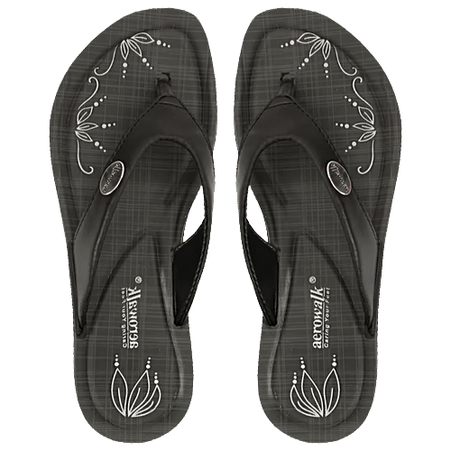Aerowalk GE15 Women's Casual Black Slippers, 1 Pair (EU-37/IND-4) For Daily Use