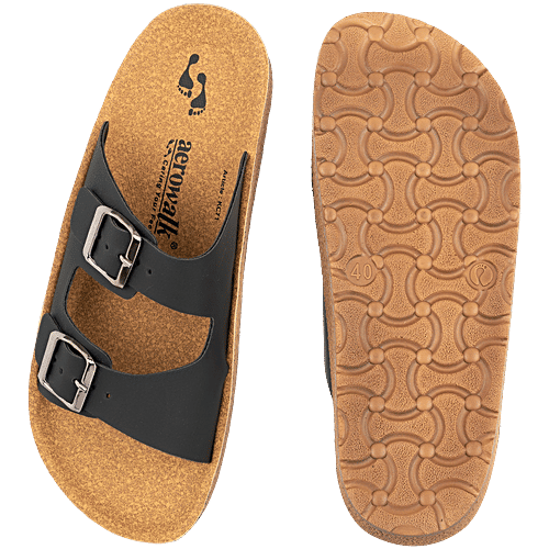 Aerowalk KC71 Men's Casual Slippers - Black & Beige, 1 Pair (EU-42/IND-8) For Daily Use