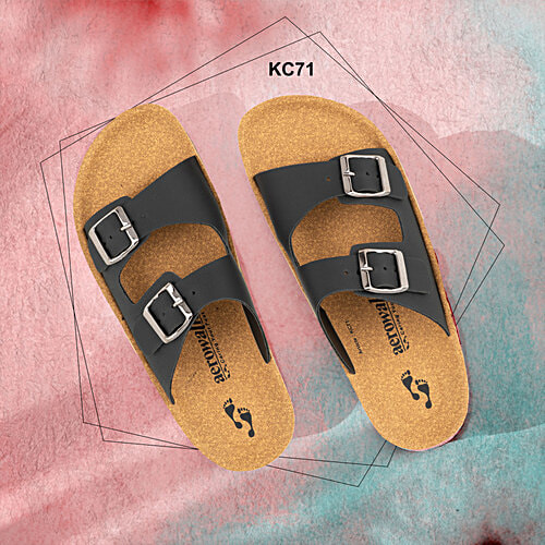 Aerowalk KC71 Men's Casual Slippers - Black & Beige, 1 Pair (EU-42/IND-8) For Daily Use