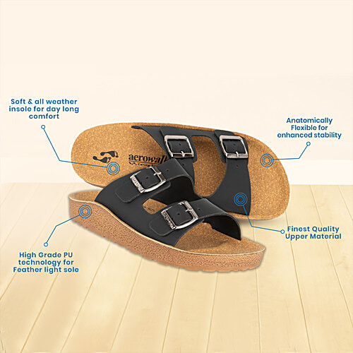 Aerowalk KC71 Men's Casual Slippers - Black & Beige, 1 Pair (EU-42/IND-8) For Daily Use