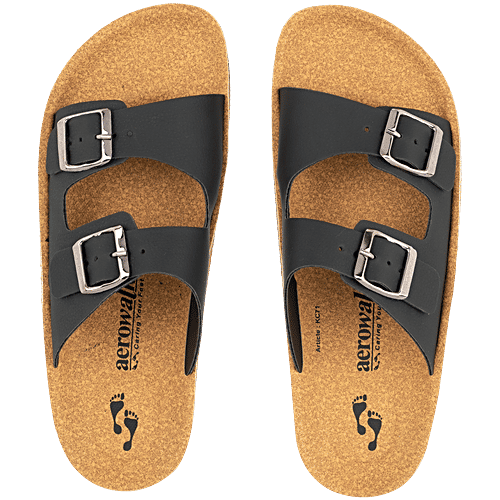 Aerowalk KC71 Men's Casual Slippers - Black & Beige, 1 Pair (EU-42/IND-8) For Daily Use