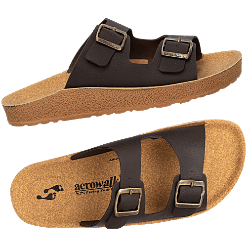 Aerowalk KC71 Men's Casual Slippers - Brown & Beige, 1 Pair (EU-41/IND-7) For Daily Use