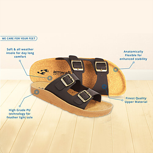 Aerowalk KC71 Men's Casual Slippers - Brown & Beige, 1 Pair (EU-41/IND-7) For Daily Use