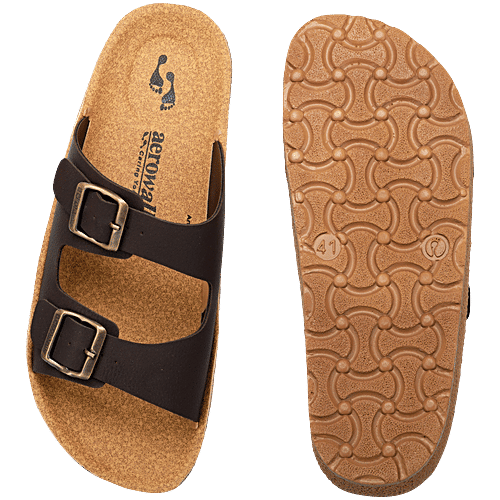 Aerowalk KC71 Men's Casual Slippers - Brown & Beige, 1 Pair (EU-43/IND-9)