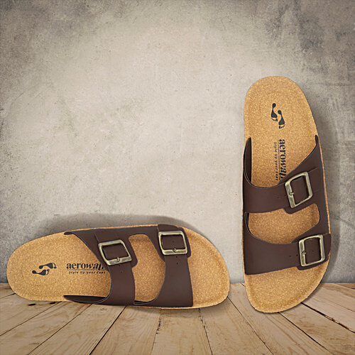 Aerowalk KC71 Men's Casual Slippers - Brown & Beige, 1 Pair (EU-43/IND-9)