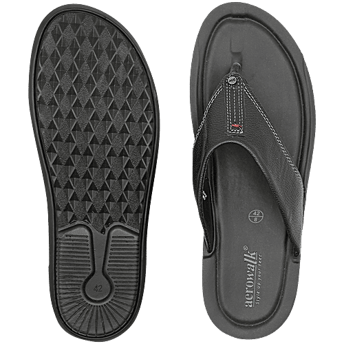 Aerowalk NV58 Men's Casual Black Slippers, 1 Pair (EU-42/IND-8) For Daily Use