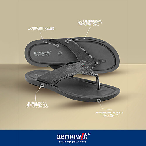 Aerowalk NV58 Men's Casual Black Slippers, 1 Pair (EU-42/IND-8) For Daily Use