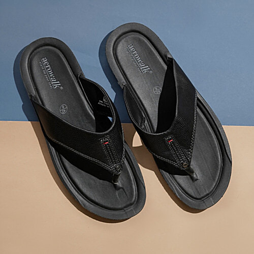 Aerowalk NV58 Men's Casual Black Slippers, 1 Pair (EU-45/IND-11) For Daily Use