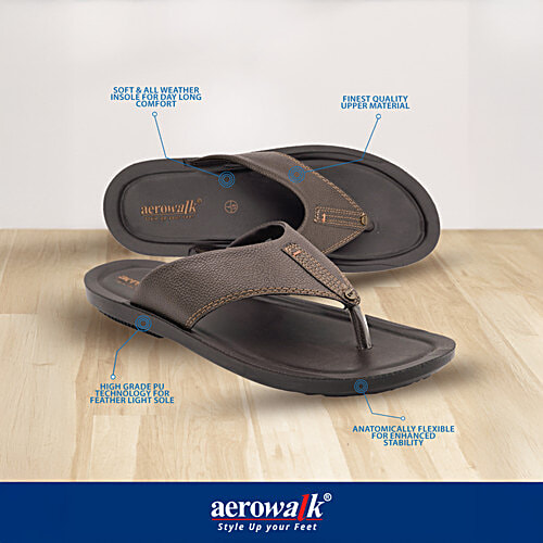 Aerowalk NV58 Men's Casual Brown Slippers, 1 Pair (EU-41/IND-7) For Daily Use