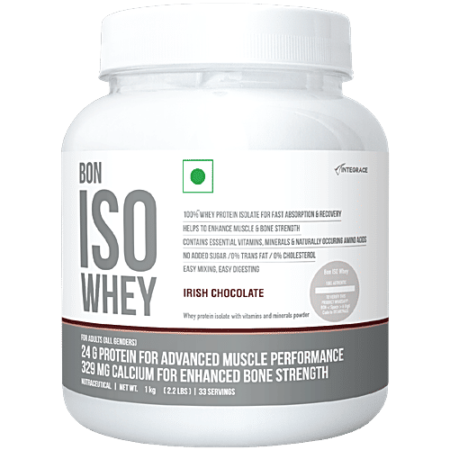 Bon Iso Whey Irish Chocolate Whey Protein Isolate, 1 kg  Muscle Strength, Bone Health, Essential Vitamins & Minerals|, No Added Sugar, Easy Digestion